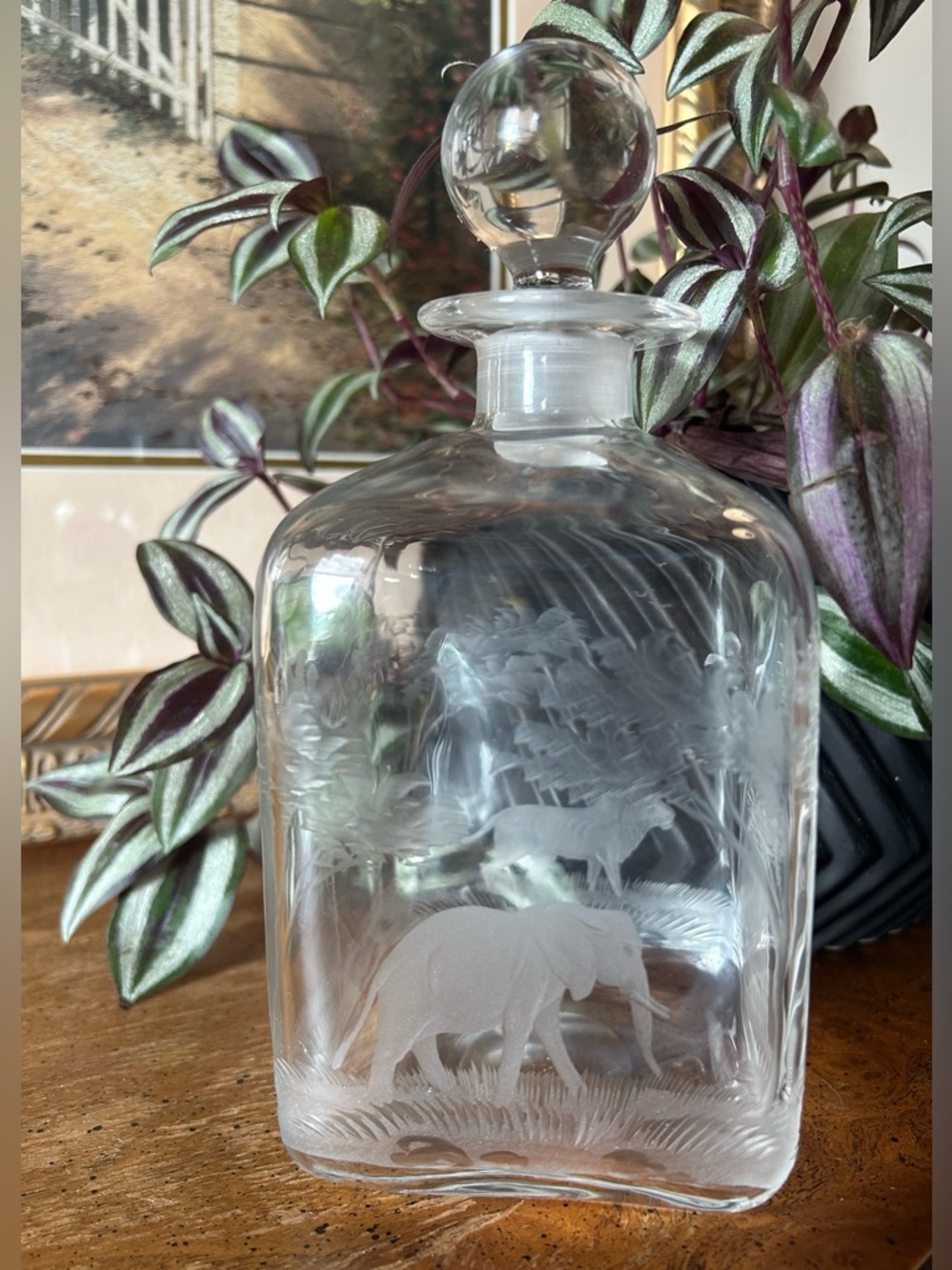 Vintage Rowland Ward Moser Hand Engraved Safari Decanter